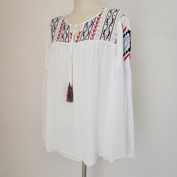 NWT Ariat Freedom Tunic Embroidered Boho Western Blouse Long Sleeve White - Picture 5 of 11